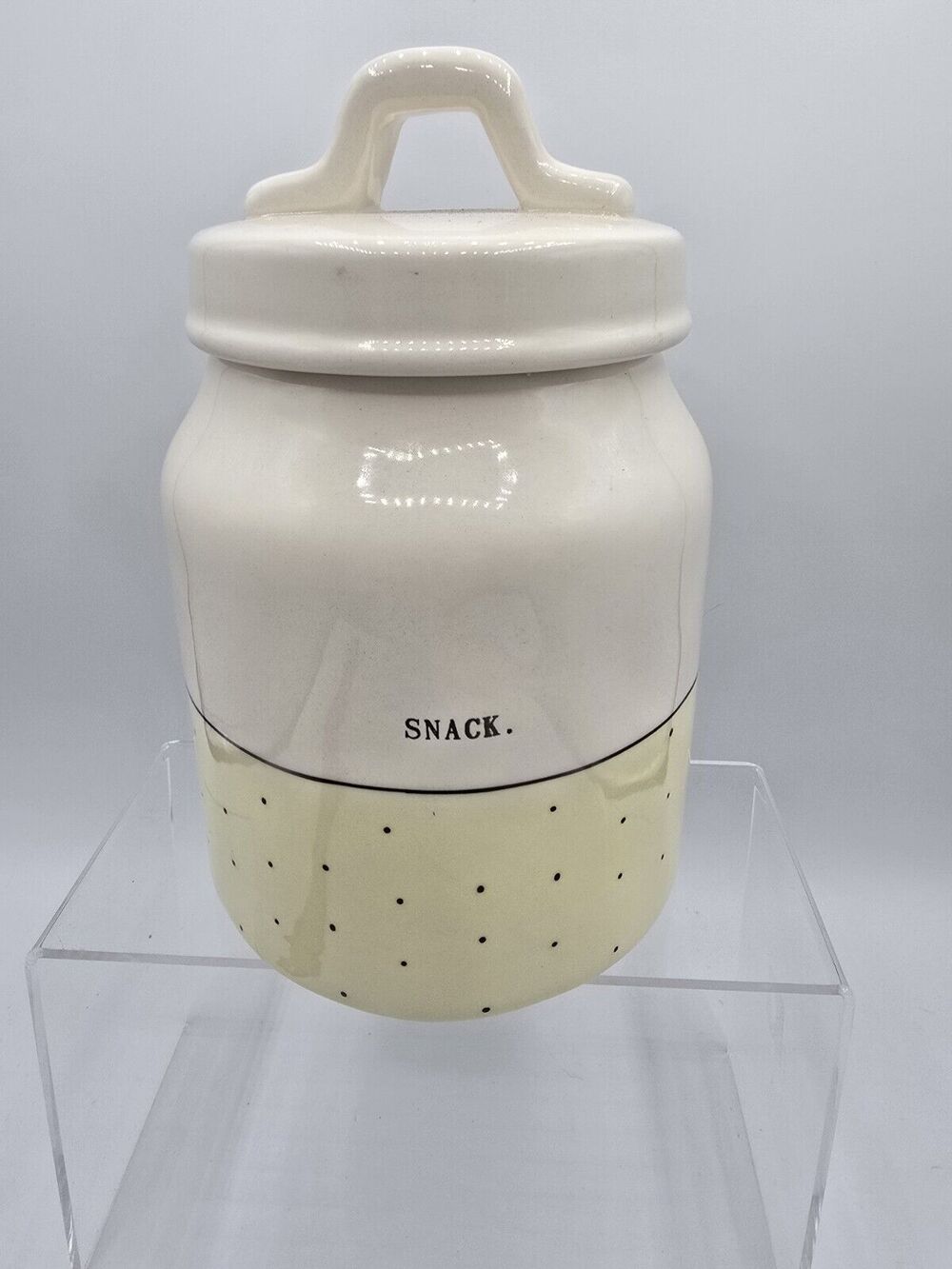 Rae Dunn SNACK Cookies Canister Ceramic By Magenta Yellow White Small Polka Dot